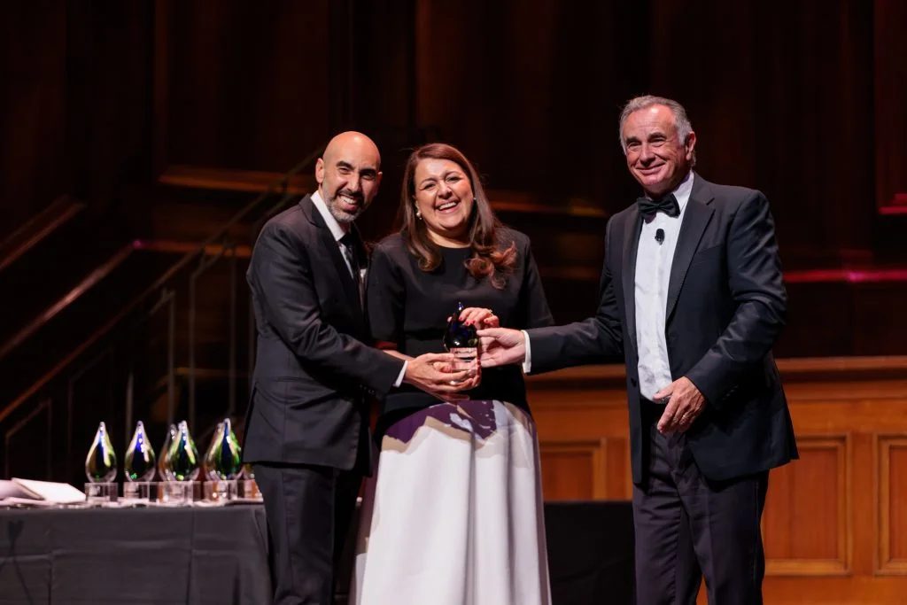 Dr Angelos Sourial and Marianne Sourial accepting Practice of the Year at the Australian Dentistry Awards 2025